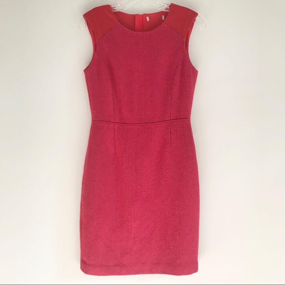 BANANA REPUBLIC WOOL HERRINGBONE TWEED DRESS PINK